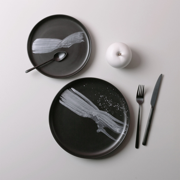 Teller flach U-Coupe schwarz 20 cm - Gaya Atelier Flow Art