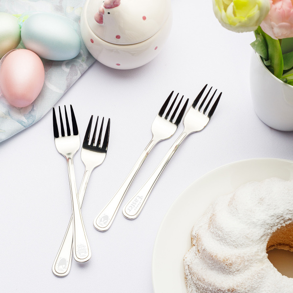 Set of 4 Pastry Forks with Easter Laser Engraving - Roma