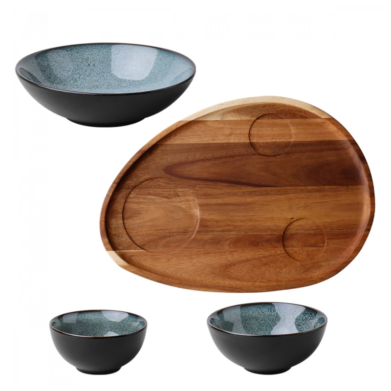 Set of 4 pieces Flowl Gaya Atelier Night Sky + Tray Triangle Acacia