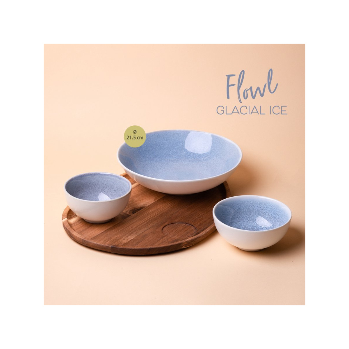 Set di 4 pezzi Flowl Gaya Atelier Glacial Ice + Vassoio Triangle in Acacia"
