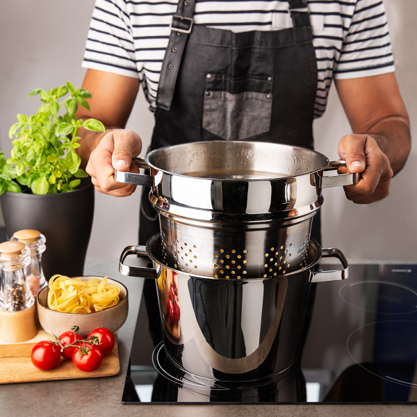 Pentola per pasta Merkur 6,5 l con coperchio in vetro Premium Lunasol