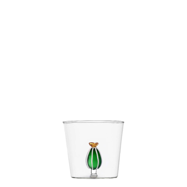 Glas mit Kaktus und bernsteinfarbener Blüte 350 ml