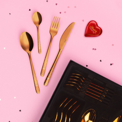 Cutlery set 24 pcs - Montreal PVD Rose Gold polished Laser Love