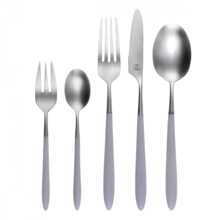 Cutlery set 5-pcs. - GAYA Exeter handle light grey