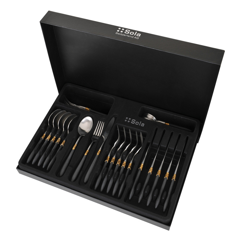 Set posate 30 pezzi - Gaya Exeter Gold Ring nero