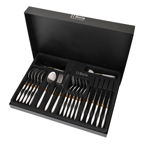 Cutlery set 30 pcs - Gaya Exeter Gold Ring white