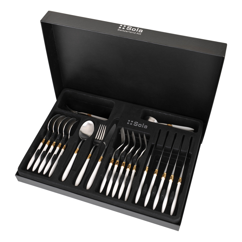 Set posate 30 pezzi - Gaya Exeter Gold Ring bianco