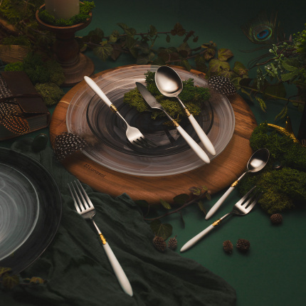 Cutlery set 36 pcs. – Gaya Exeter Gold Ring white