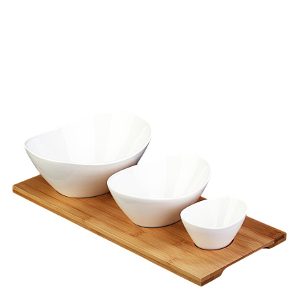 Serving bowl set on bamboo tray (4 pcs) - Basic