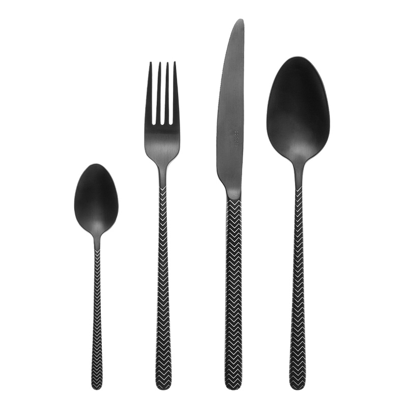 Set di posate 24 pz. - Calgary PVD nero laser chevron tutto opaco