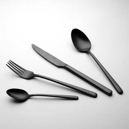 Cutlery set 24 pcs. - Calgary PVD black laser chevron all matt