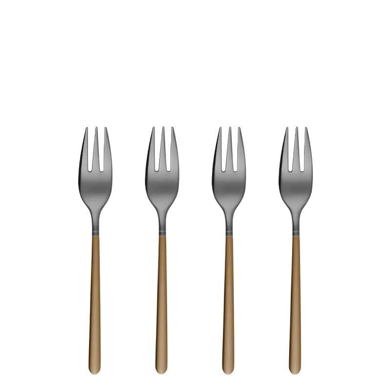 Dessert Forks Set 4 pcs - Porto PVD dark titanium / gold sandblasted