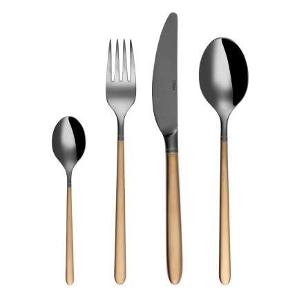 16-Piece Cutlery Set — Porto PVD dark titanium / gold sandblasted