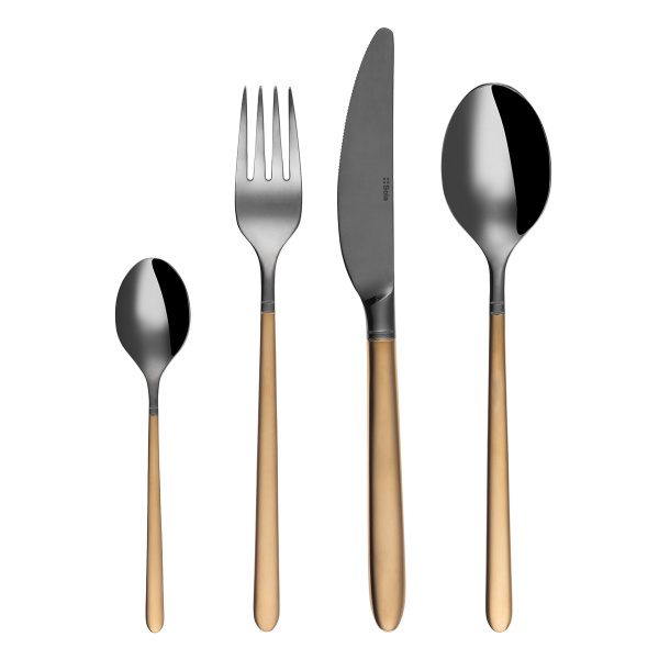 16-Piece Cutlery Set — Porto PVD dark titanium / gold sandblasted