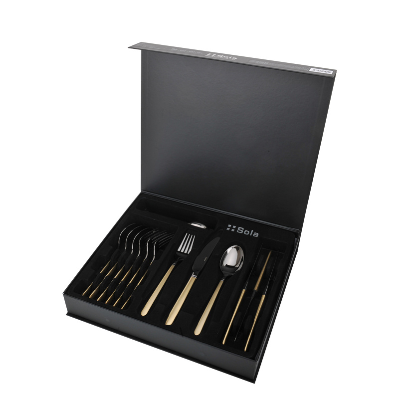 16-Piece Cutlery Set — Porto PVD dark titanium / gold sandblasted