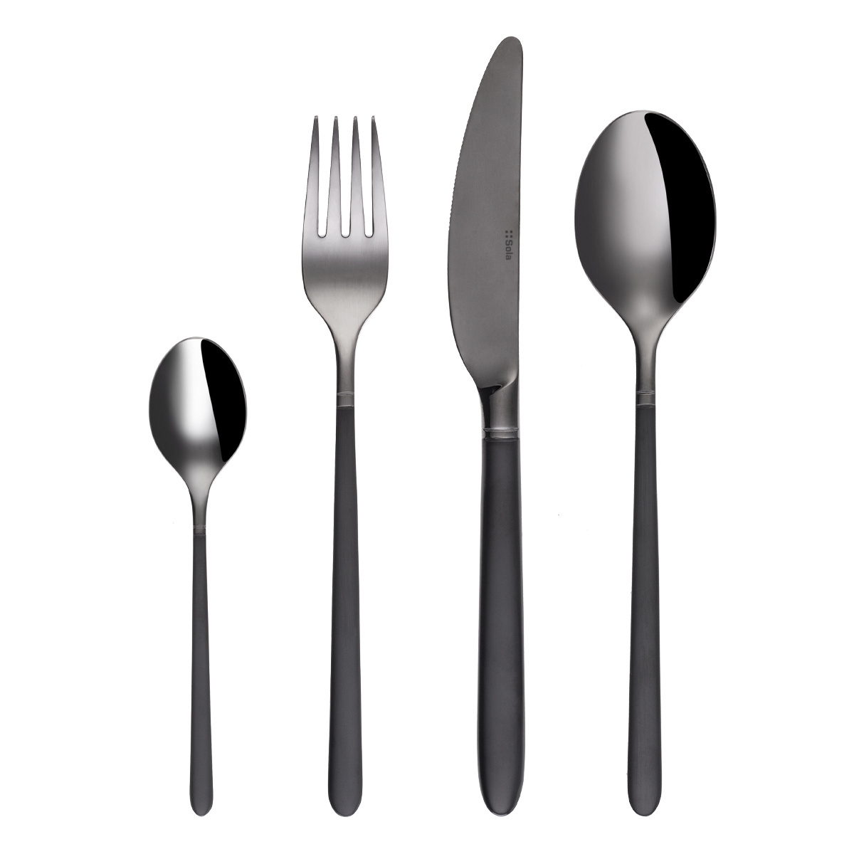 Set di posate 16 pezzi — Porto PVD titanio scuro / nero sabbiato