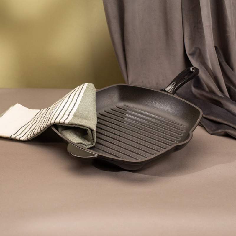 Cast iron grill pan enamelled black, 27 x 27 cm - Jupiter Lunasol