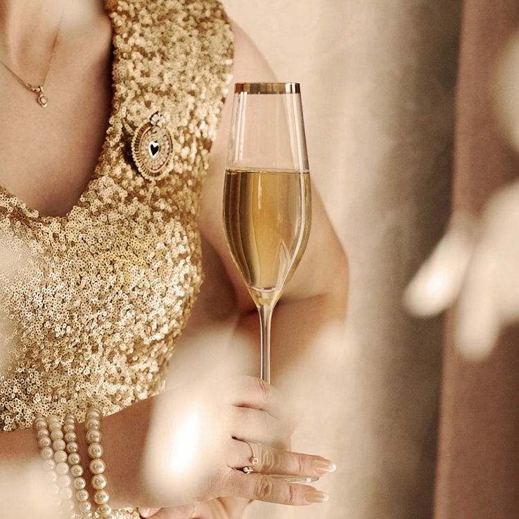 Champagner 210 ml - PREMIUM Glas Crystal mit Gold-Rand