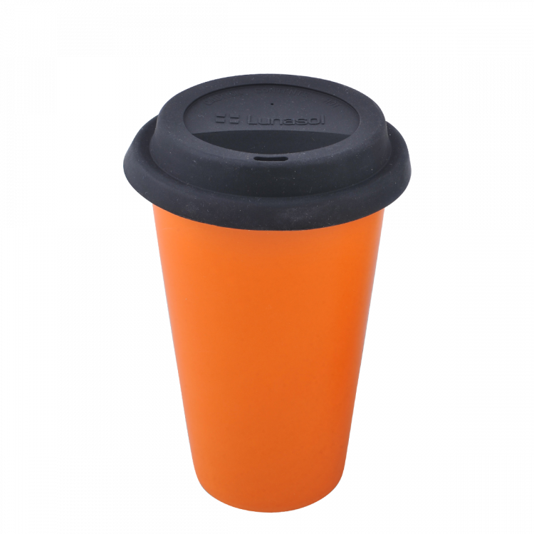 Mug orange mit Silikondeckel sc - Traveller Lunasol