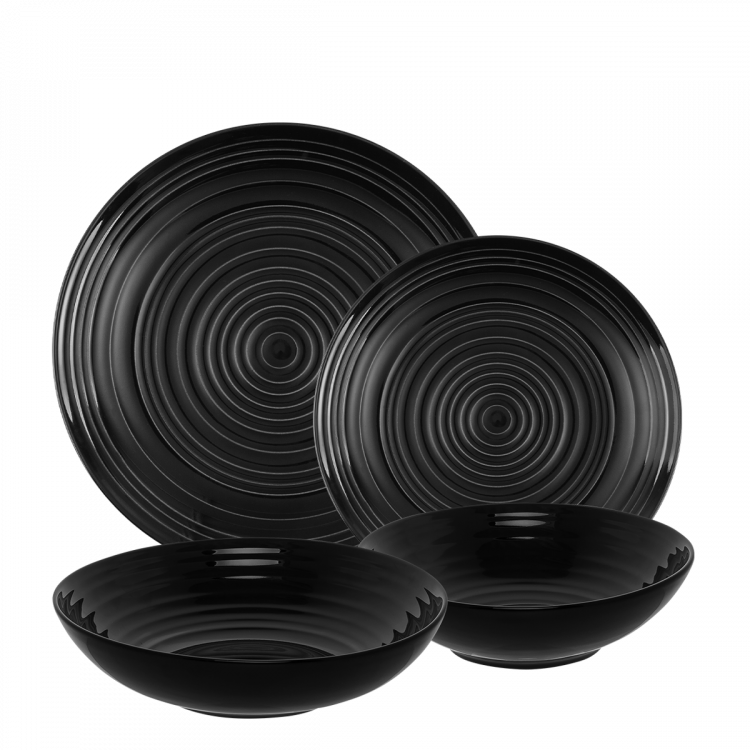 Porzellan-Set schwarz gloss 19 tlg. - Gaya RGB Spiral