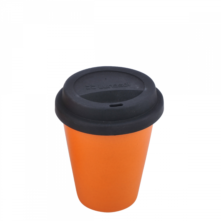 Mug orange mit Silikondeckel schwarz 2 dl - Traveller Lunasol