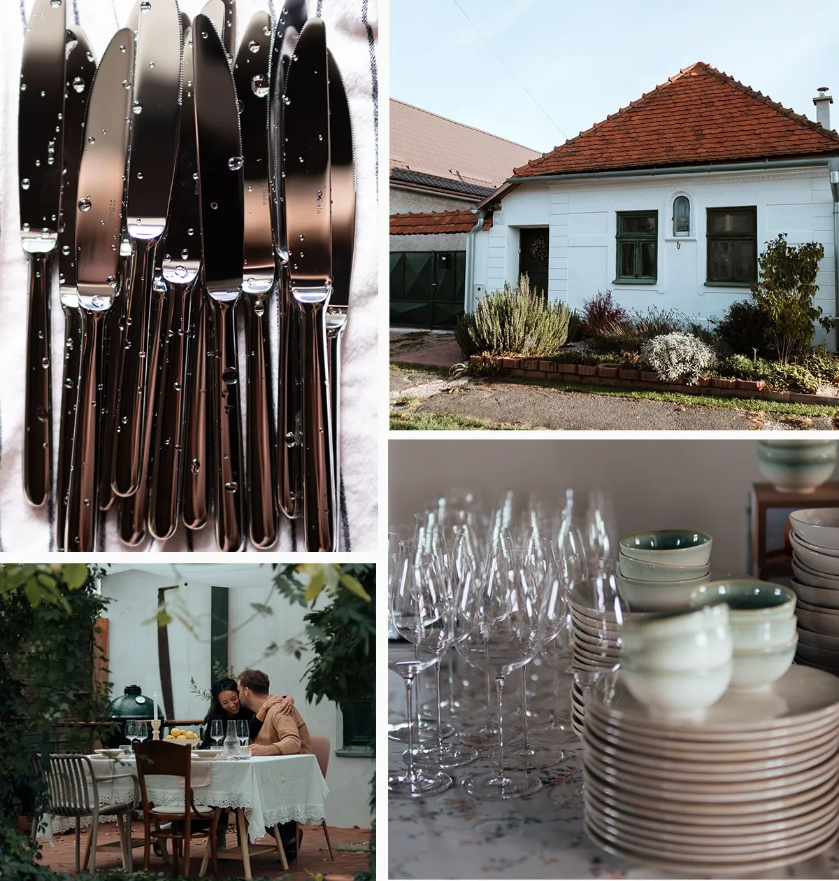 Les couverts Sola, les verres, la porcelaine Lunasol et le chalet avec terrasse où a eu lieu le dîner de dégustation