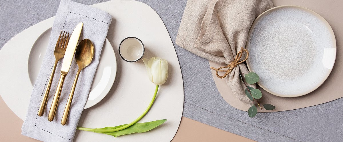 Linen, cotton, and eco-leather accessories will add atmosphere to your dining experience