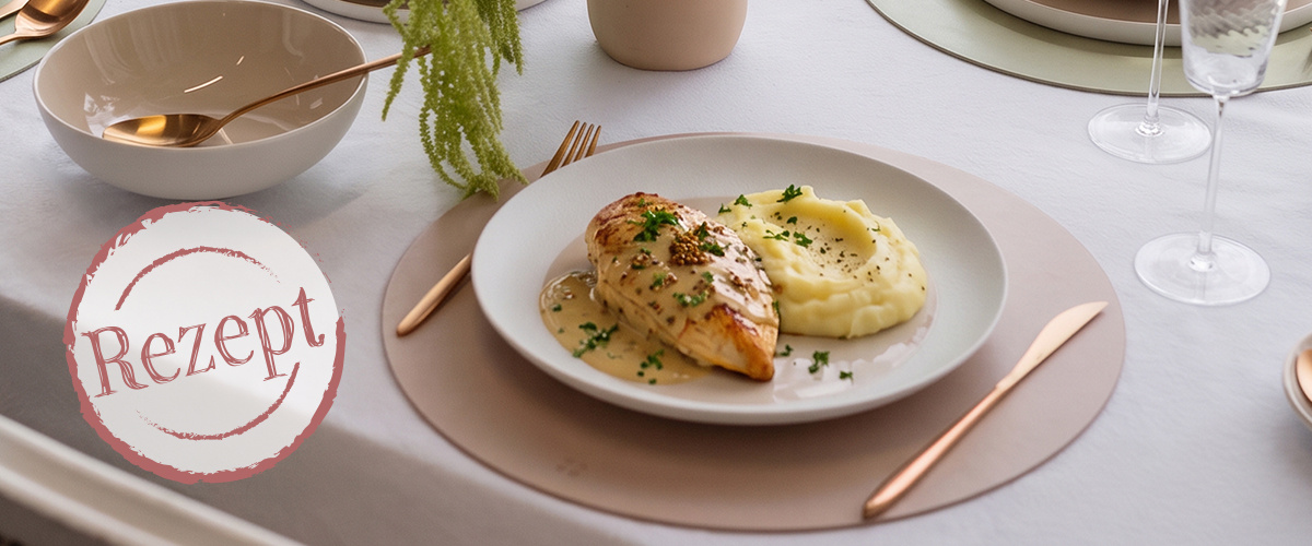 Poulet mit cremiger Dijon-Sauce und Kartoffelpüree