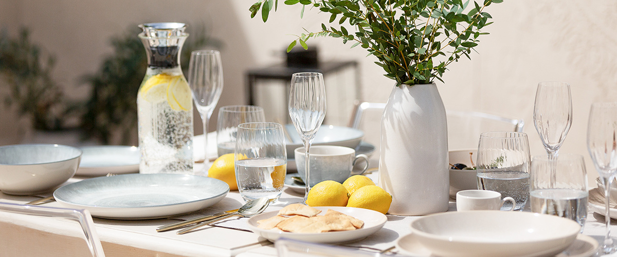 Too cool for pool: Seaside table setting like under an olive tree