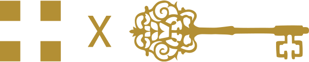 Goldenes Symbol der Zusammenarbeit zweier Marken mit dem Symbol von Sola Switzerland und Zlatý Kľúčik 