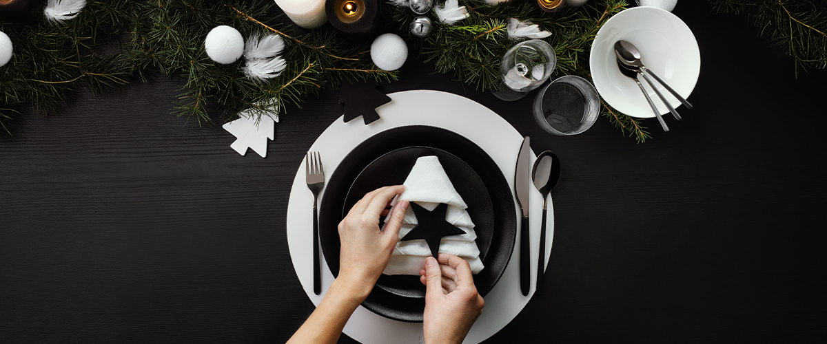 Merry and joyful Christmas table setting